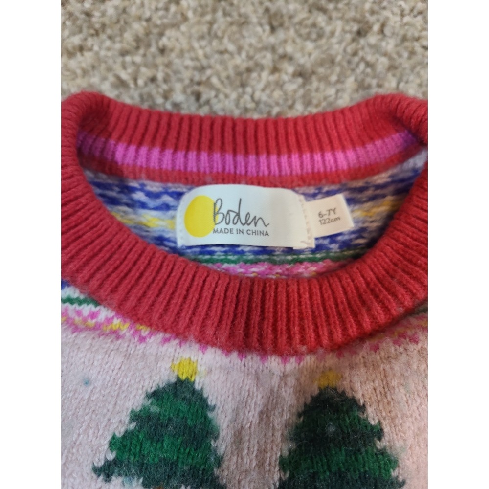 Mini Boden Girls Fair Isle Holiday Christmas Pink Sweater Size 6/7 - Picture 2 of 7